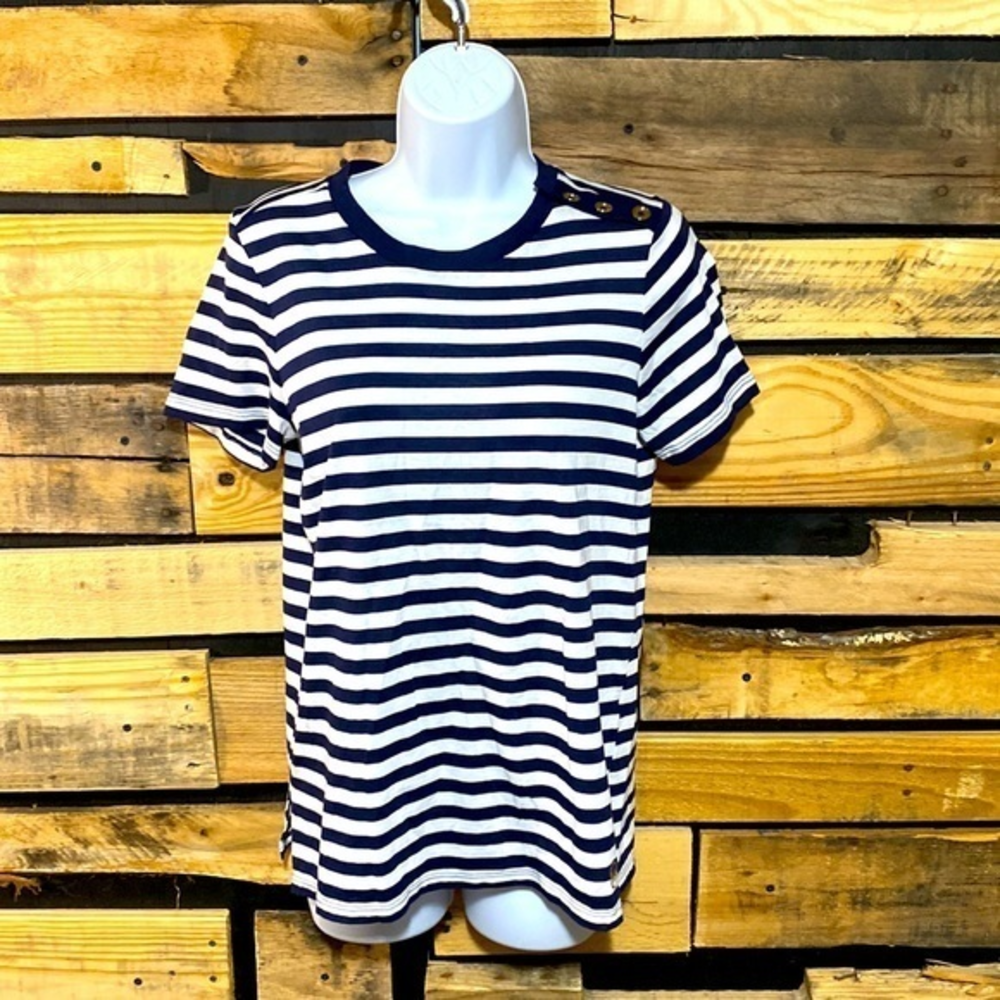 Michael Kors Navy White Striped Tee Small